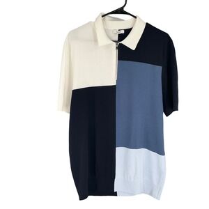 REISS Mens Colorblock Zip Polo‎ Shirt Knit Short Sleeve Size XL Knitwear Preppy